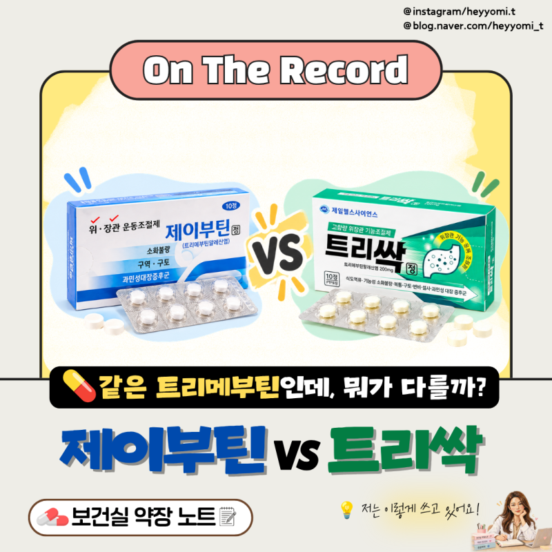 보건실 약장 노트 [04] 제이부틴 vs 트리싹, 같은 트리메부틴인데 뭐가 다를까?