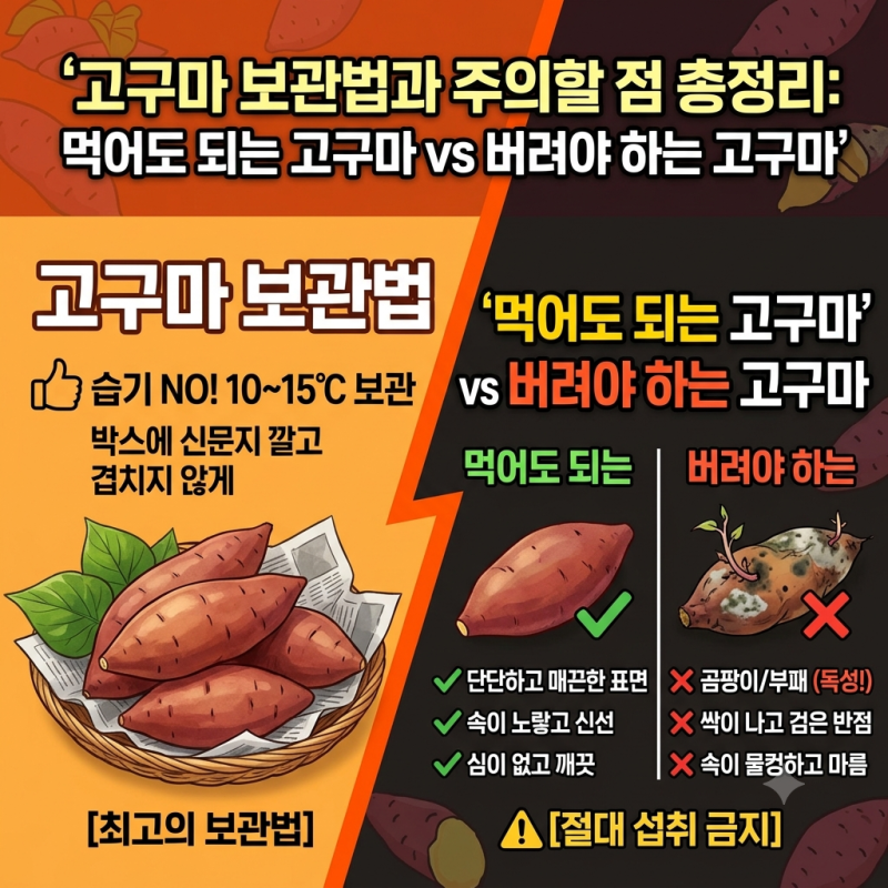 호박고구마·냉동고구마 오래 먹는 법: 아깝다고 먹었다간 큰일나는 고구마 주의사항