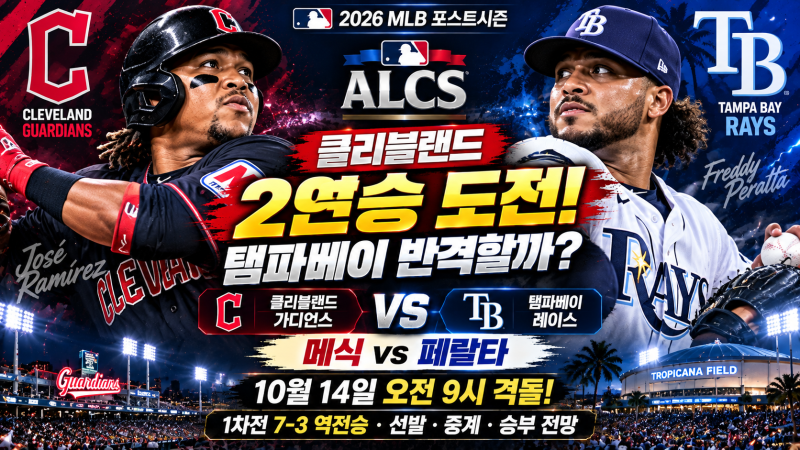 2026 MLB 클리블랜드 vs 탬파베이｜ALCS 2차전 10월 14일 경기시간·선발투수·중계·승부 전망