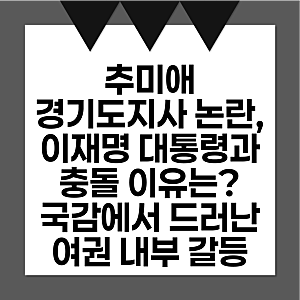 추미애 경기도지사 논란, 이재명 대통령과 충돌 이유는? 국정감사에서 드러난 여권 내부 갈....