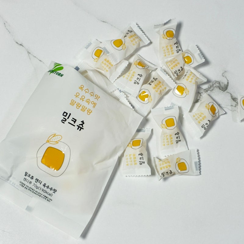 밀크츄 옥수수맛 회사간식 추천 말랑 쫀득 칼로리도 괜찮은듯