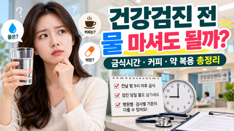 건강검진 전 물 마셔도 될까? 금식시간 8시간·12시간 차이부터 커피, 약 복용까지 총정리!