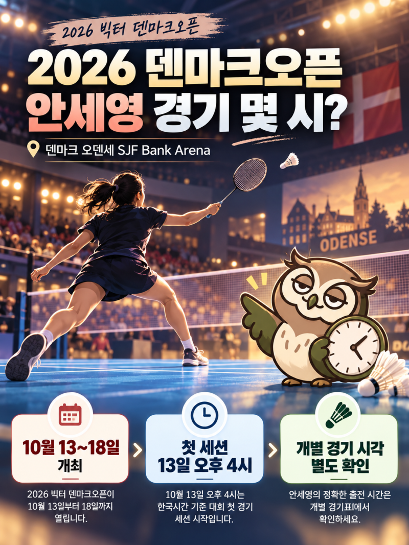 2026 덴마크오픈 안세영 몇 시 경기? 10월 13일 개막·한국시간 일정과 중계 확인