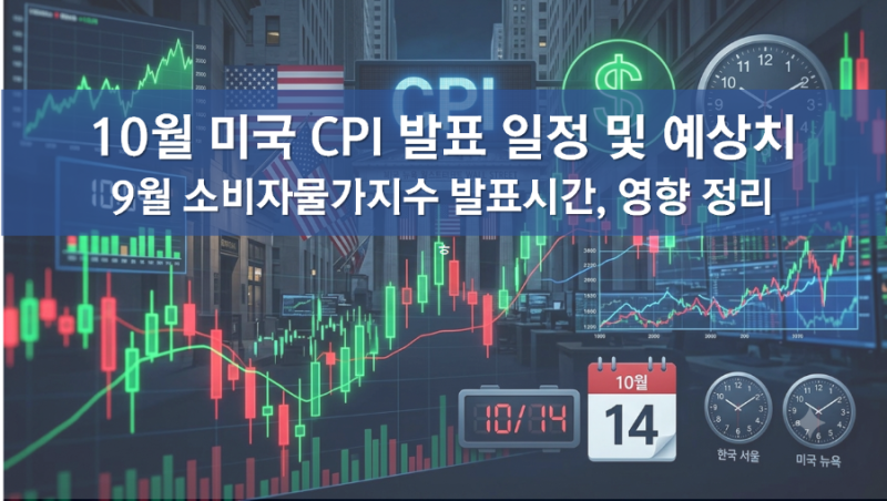 미국 CPI 발표일 10월, 한국시간 10월 14일 밤 9시 30분, 9월 소비자물가지수 예상치, CPI 상승률, ....