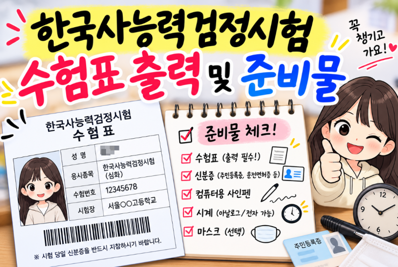 [한능검 꿀팁] 한국사능력검정시험 사진 등록 기간 & 수험표 출력 방법, 준비물!