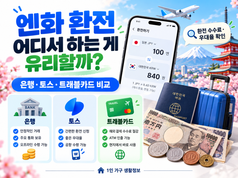 엔화 환전 어디서 하는 게 유리할까?｜은행·토스·트래블카드 환전 수수료 비교