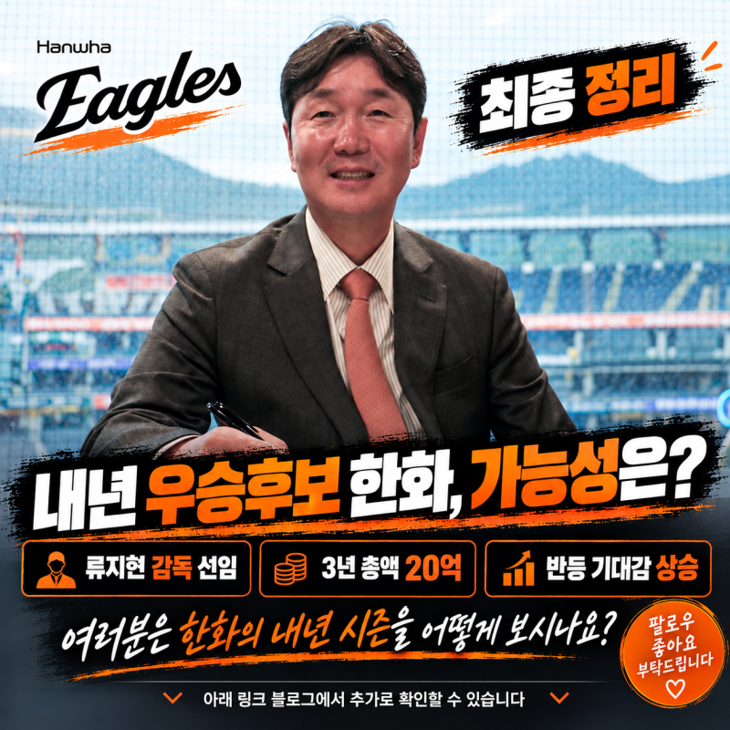 “2027년 우승후보 한화?” 류지현 감독 3년 20억 선임, 왕옌청 재계약까지…내년 대반전 가능....