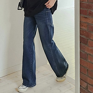 가을 세미 와이드 일자 청바지 워싱 데님 히든밴딩 여성 빅사이즈