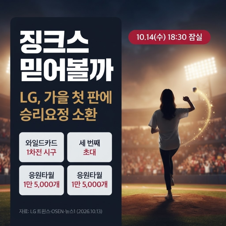 "징크스 믿어볼까" LG, 가을 첫 판에 승리요정 소환