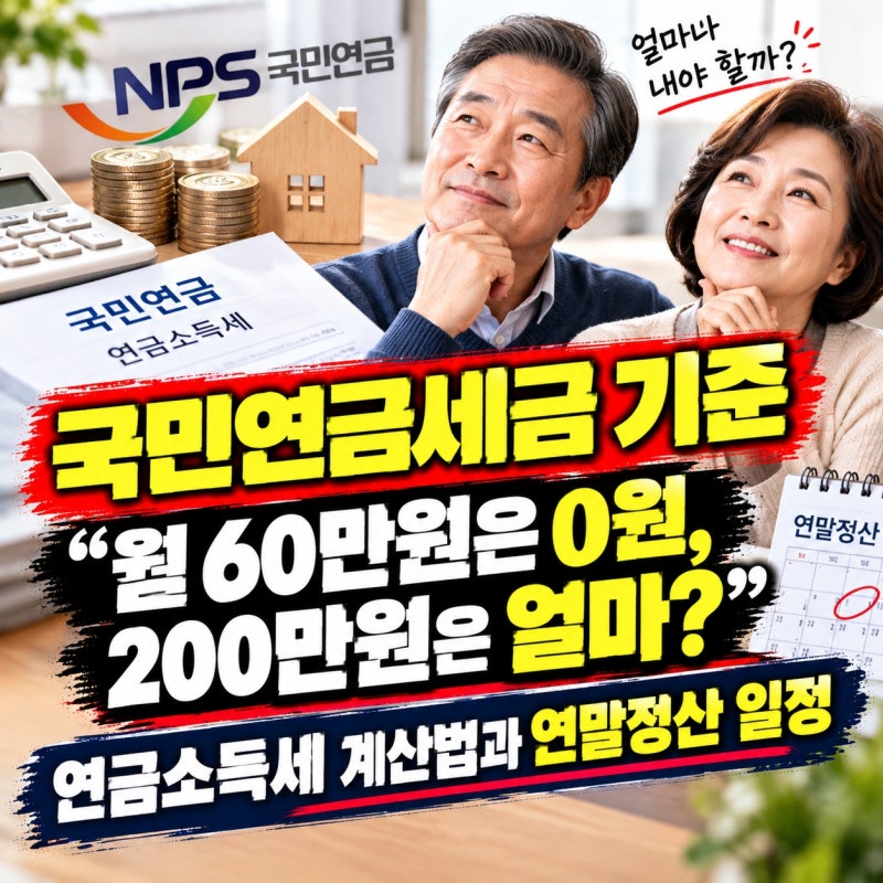 국민연금세금 기준 "월 60만원은 0원, 200만원은 얼마?" 연금소득세 계산법과 연말정산 일정