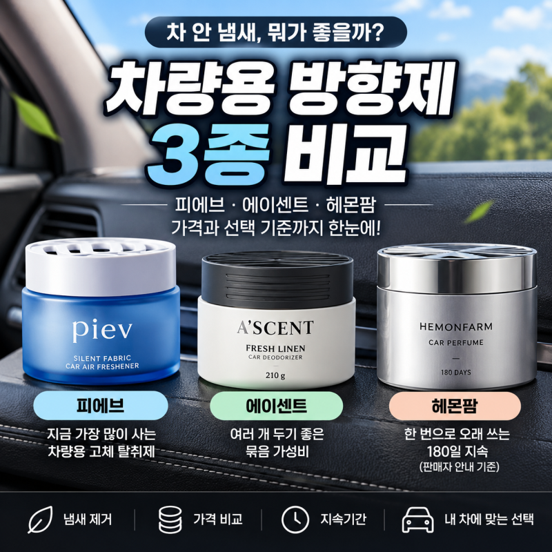 차량용 방향제 추천 3종 비교｜피에브·에이센트·헤몬팜, 가격과 선택 기준까지