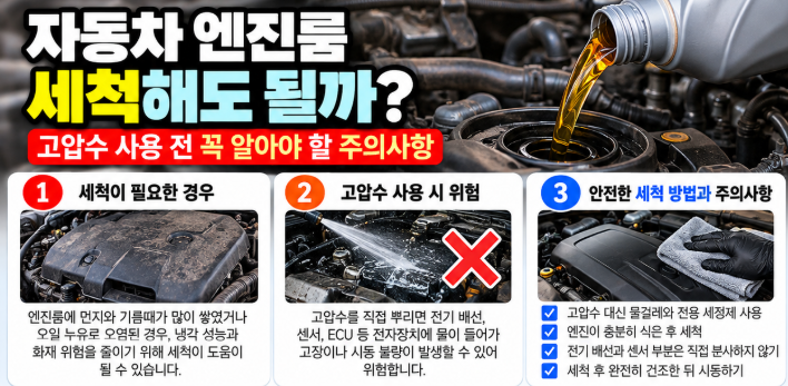 자동차 엔진룸 세척해도 될까?｜고압수 사용 전 꼭 알아야 할 주의사항
