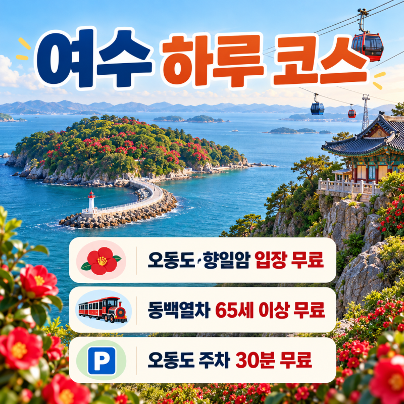 여수 가볼만한곳 오동도·향일암·해상케이블카 하루 코스, 무료 입장과 동백열차·주차 요금....