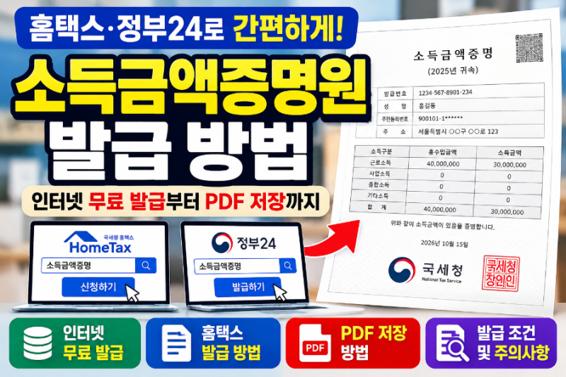소득금액증명원 발급 방법｜홈택스·정부24 무료 발급 및 PDF 저장 총정리