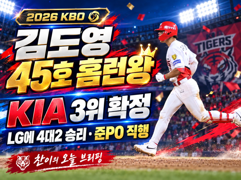 김도영 시즌 45호 홈런왕 확정! KIA LG 4대2 승리, 2026 KBO 3위와 준플레이오프 일정 총정리