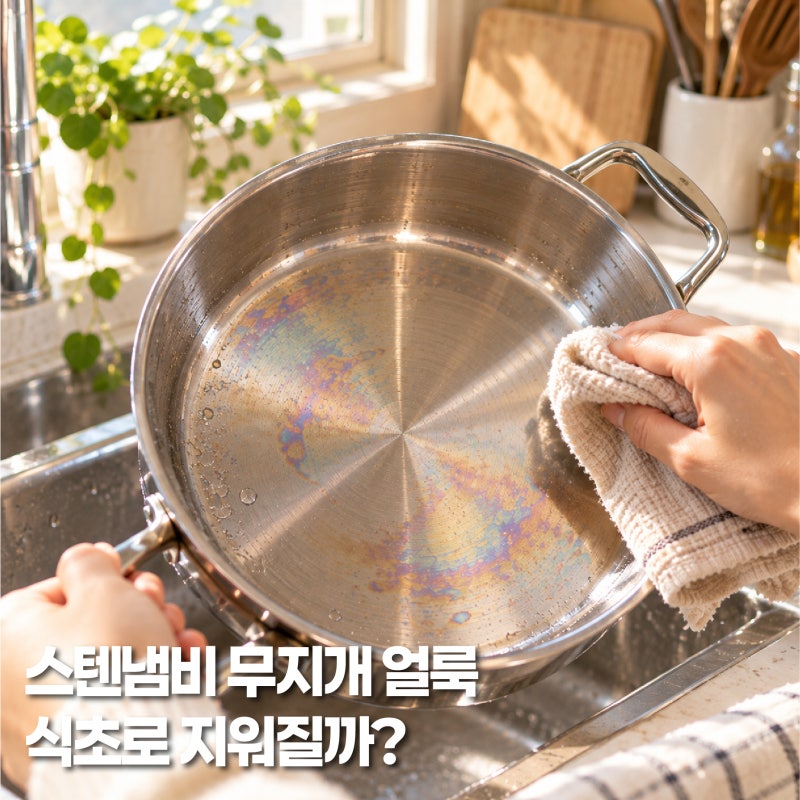 스텐냄비 무지개 얼룩, 세척 세제로 안 지워진다면?