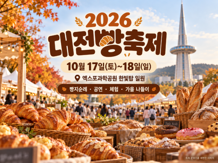 2026 <b>대전빵축제</b> 총정리| 일정,출연진,참여 빵집,주차,셔틀버스 안내