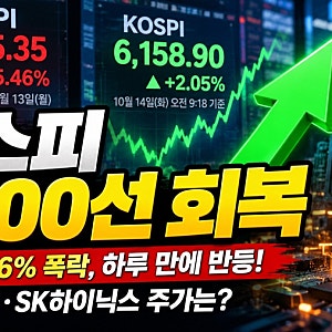 코스피 5.46% 폭락 하루 만에 반등! 6,100선 회복, 삼성전자·SK하이닉스 주가는?