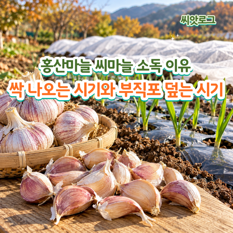 홍산마늘 씨마늘 소독 이유, 싹 나오는 시기와 부직포 덮는 시기