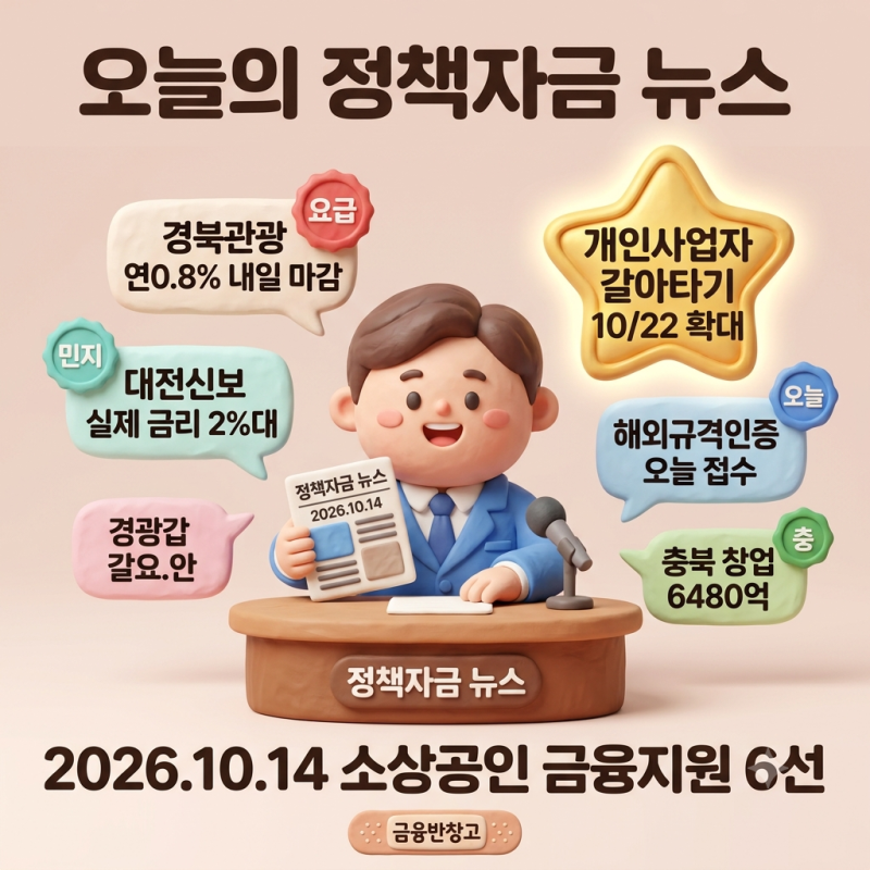 [정책자금 뉴스] 2026.10.14 소상공인·중소기업 금융지원 주요 뉴스 | 대전신보 성실상환 139억 ....
