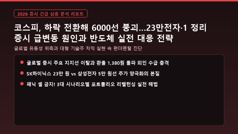코스피, 하락 전환해 6000선 붕괴…23만전자·1 정리 증시 급변동 원인과 반도체 실전 대응 전....