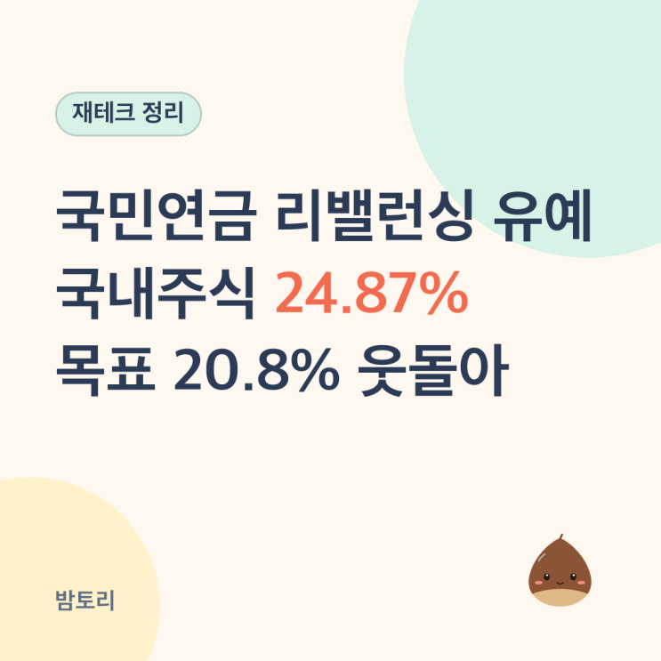 <b>국민연금 리밸런싱 유예</b>, 국내주식 비중 24.87%