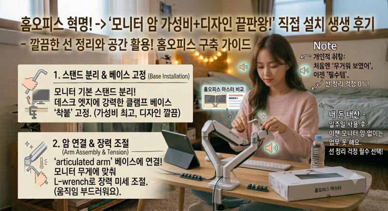 홈오피스 구축할 때 가성비와 디자인 다 잡은 모니터 암 설치 과정