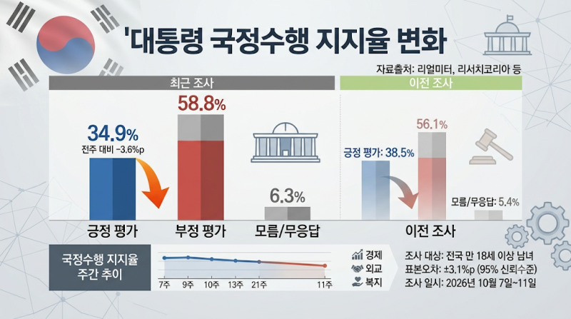 이재명 지지율 하락, 34.9%까지 떨어졌다…취임 후 최저치 나온 이유는?