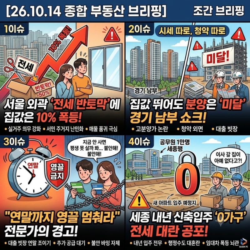 [26.10.14 종합 부동산 브리핑] "외곽 전세 반토막에 10% 뛴 집값 vs 청약마저 외면당한 경기 남부....
