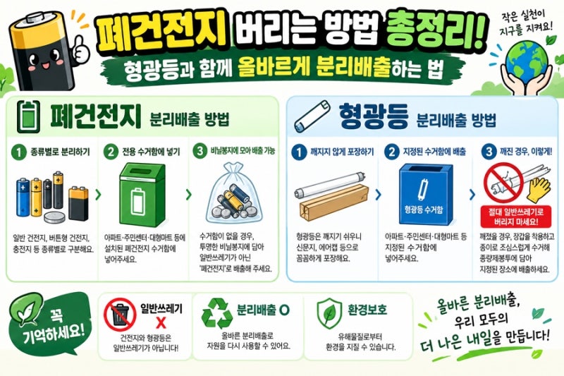 폐건전지 버리는 방법 총정리! 형광등과 함께 올바르게 분리배출하는 법