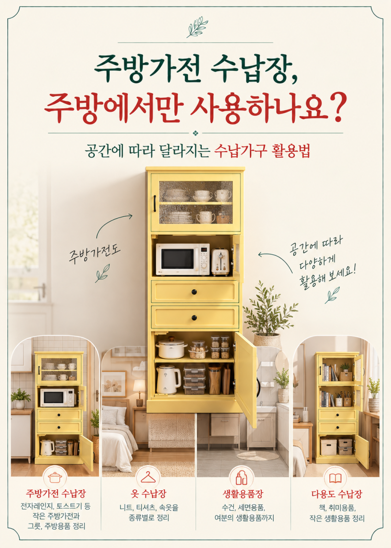 주방가전 수납장, 주방에서만 쓰나요? 다용도 수납장 활용법