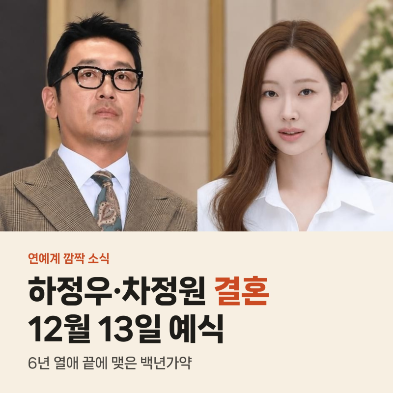 하정우 차정원 12월 13일 깜짝 결혼 발표, 6년 열애 결실과 친동생도 몰랐던 사연