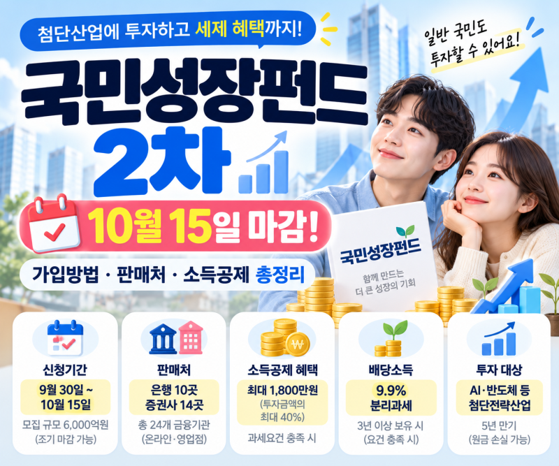 2026 국민성장펀드 2차 가입방법, 10월 15일 마감! 판매 은행·증권사와 소득공제 총정리