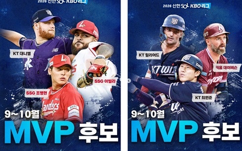 ⚾2026 신한 SOL KBO 리그 9~10월 MVP 후보,투수 부문 아빌라, 조병현(이상 SSG), 대니엘(KT),야수 부....