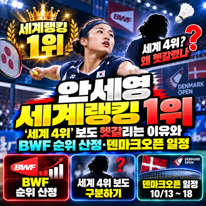 안세영 세계랭킹 1위｜‘세계 4위’ 보도 헷갈리는 이유와 BWF 순위 산정·덴마크오픈 일정