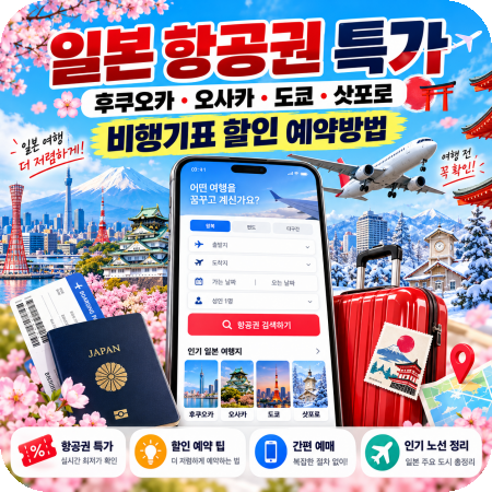 일본 항공권 특가 후쿠오카 오사카 도쿄 삿포로 비행기표 할인 예약방법!