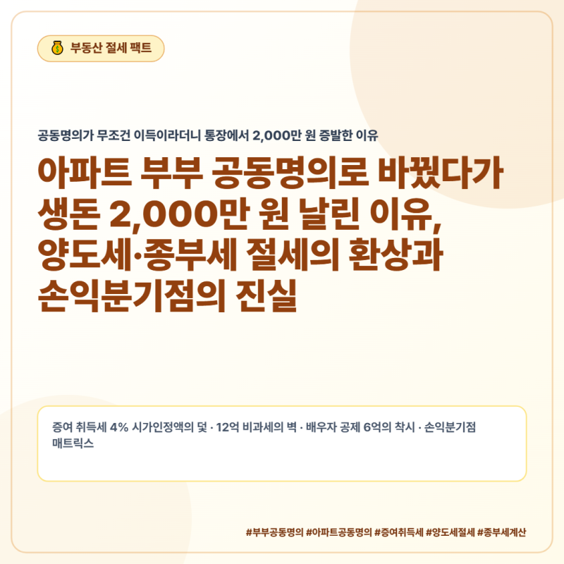 아파트 부부 공동명의로 바꿨다가 생돈 2,000만 원 날린 이유, 양도세·종부세 절세의 환상과 ....