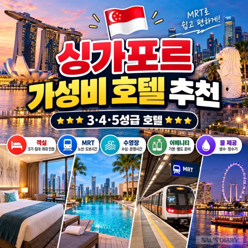 싱가포르 가성비 호텔 추천｜3·4·5성급 호텔 객실·MRT·수영장·어메니티 비교