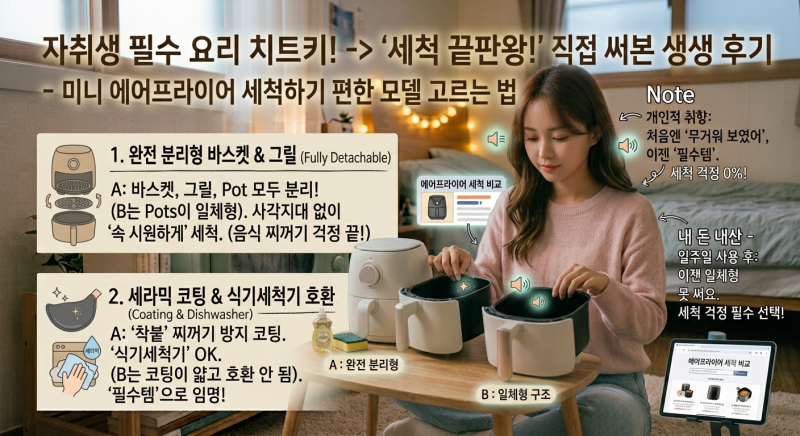자취생 필수 요리 치트키 미니 에어프라이어 세척하기 편한 모델 고르는 법