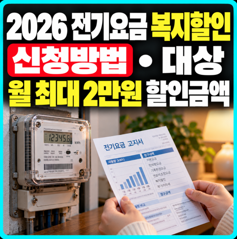 2026 전기요금 복지할인 신청방법｜월 최대 2만원 대상·할인금액 총정리