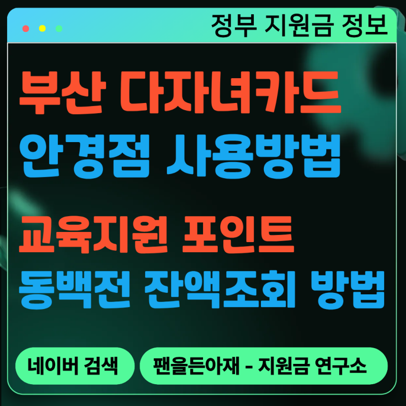 부산 다자녀카드 안경점 사용법|교육지원 포인트 동백전 잔액조회 방법