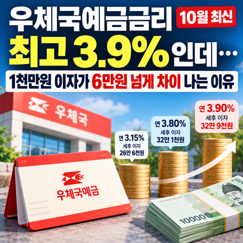 우체국예금금리 10월 최고 3.9%인데… 1천만원 이자가 6만원 넘게 차이 나는 이유