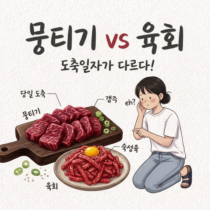 "뭉티기랑 육회, 같은 고기예요?" 소고기 육회 우둔 설도 차이 뭉티기 구별 도축일자 고르는....