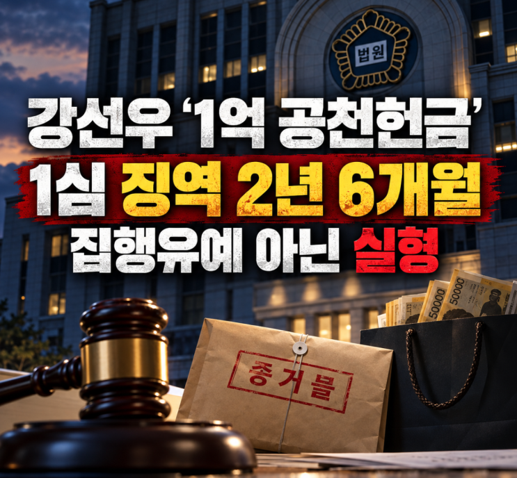 <b>강선우</b> ‘<b>1억 공천헌금</b>’ 1심 징역 2년 6개월…집행유예 아닌 <b>실형</b>, ....
