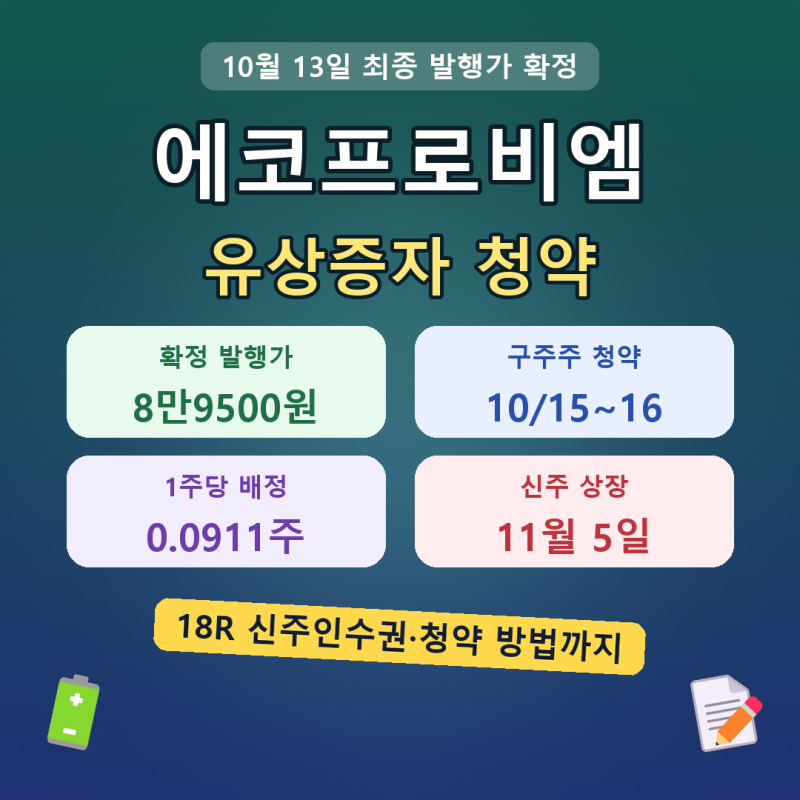 에코프로비엠 유상증자 확정 발행가 8만9500원, 청약 일정·방법과 18R 신주인수권