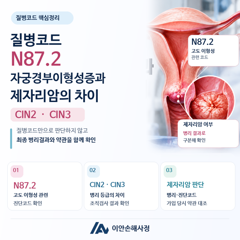 질병코드 N87.2 제자리암진단비, 자궁경부이형성증과 제자리암의 차이점(CIN2ㆍCIN3)