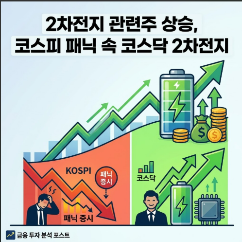 2차전지 관련주 상승, 코스피 패닉 속 코스닥 2차전지(삼성SDI·대주전자재료·포스코퓨처엠)