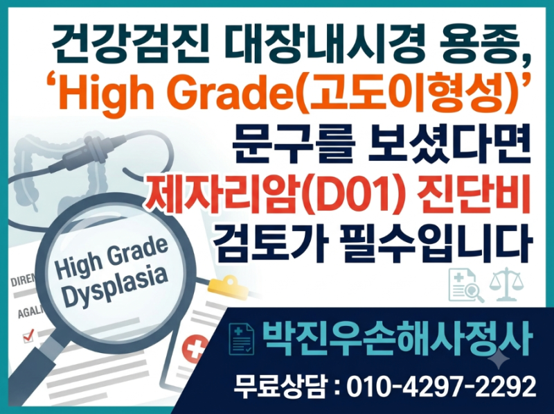 건강검진 대장내시경 용종, 'High Grade(고도이형성)' 문구를 보셨다면 제자리암(D01) 진단비 검....