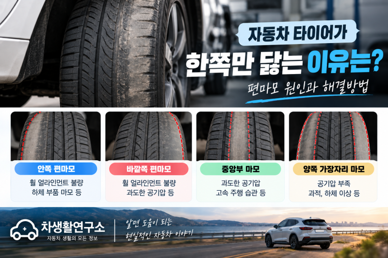 자동차 타이어가 한쪽만 닳는 이유는? 편마모 원인과 해결방법
