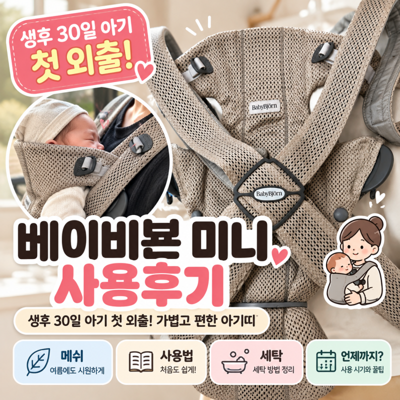 생후 30일 아기 첫 외출! 베이비뵨 미니 사용후기｜메쉬·사용법·세탁·언제까지